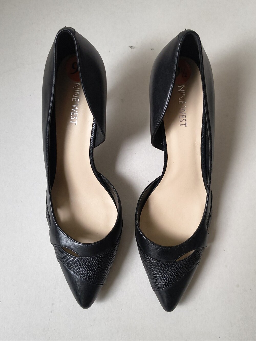 Nine West Black Leather Pointed Toe D'Orsay Heels